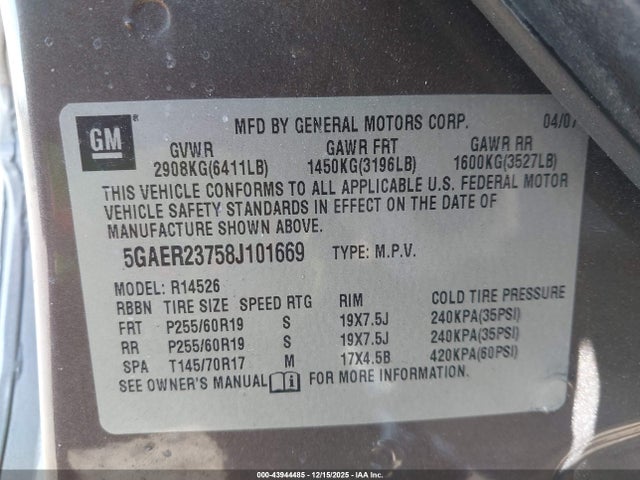 Aukcja sprzedaży 2008 Buick Enclave Cxl, vin: 5GAER23758J101669, numer aukcji: 43944485