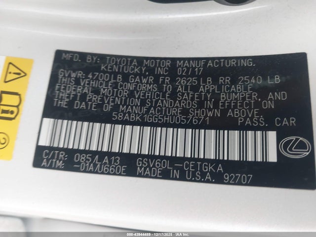 58ABK1GG5HU057671 Lexus ES 350