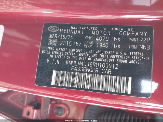 KMHLM4DJ9RU109912 Hyundai ELANTRA BL