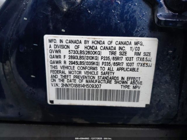 2004 ACURA MDX 2HNYD18814H509307 Photo 8