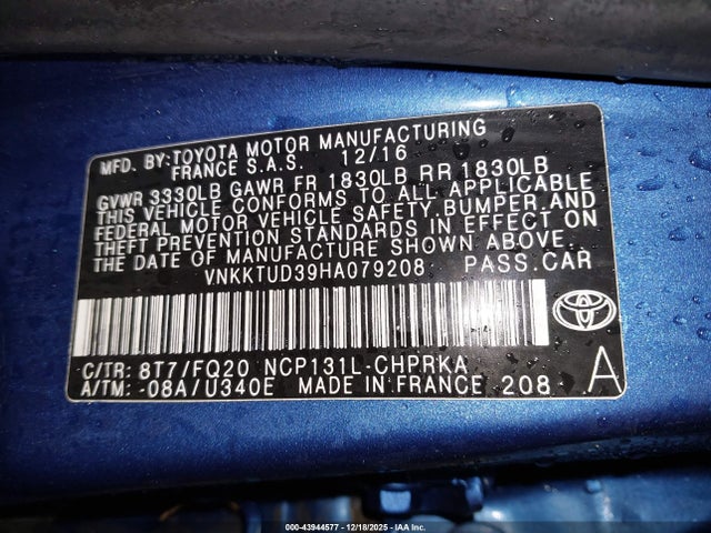 VNKKTUD39HA079208 Toyota YARIS L