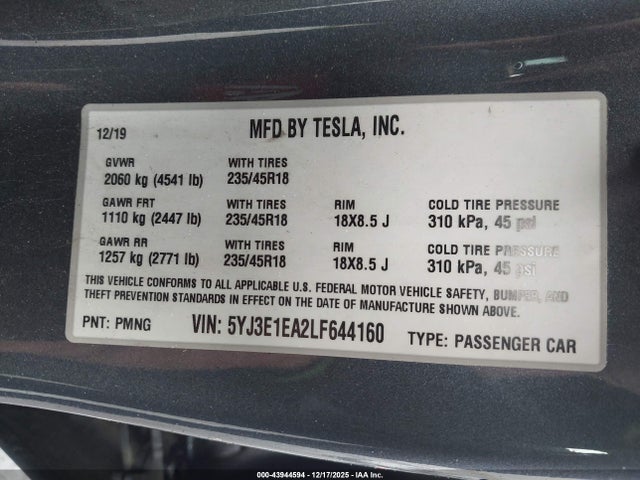 2020 TESLA MODEL 3 5YJ3E1EA2LF644160 Photo 8