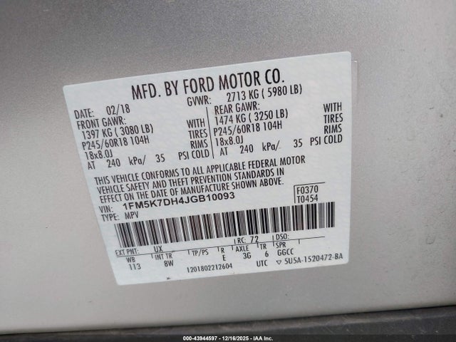 Ford EXPLORER XLT 2018 1FM5K7DH4JGB10093 Image 9