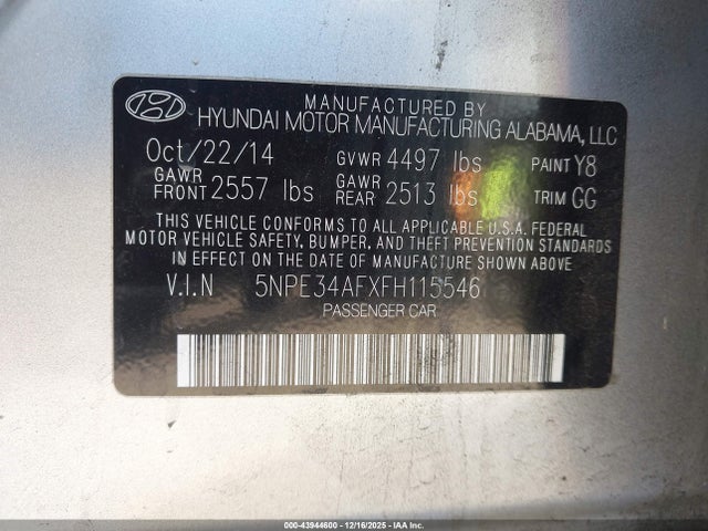 5NPE34AFXFH115546 Hyundai Sonata Sport