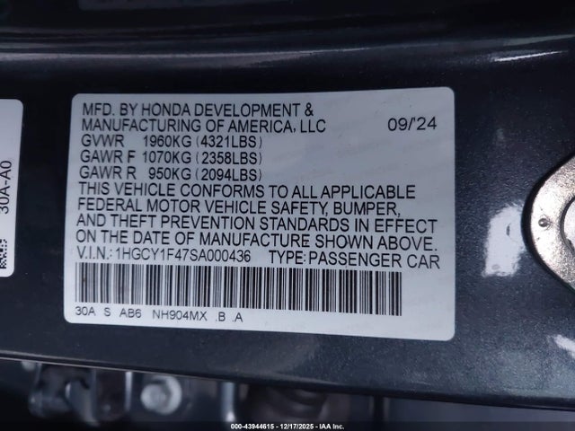 1HGCY1F47SA000436 Honda ACCORD SE