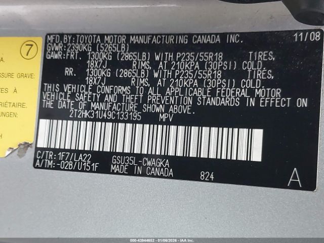 2009 LEXUS RX 350 2T2HK31U49C133195 Photo 8