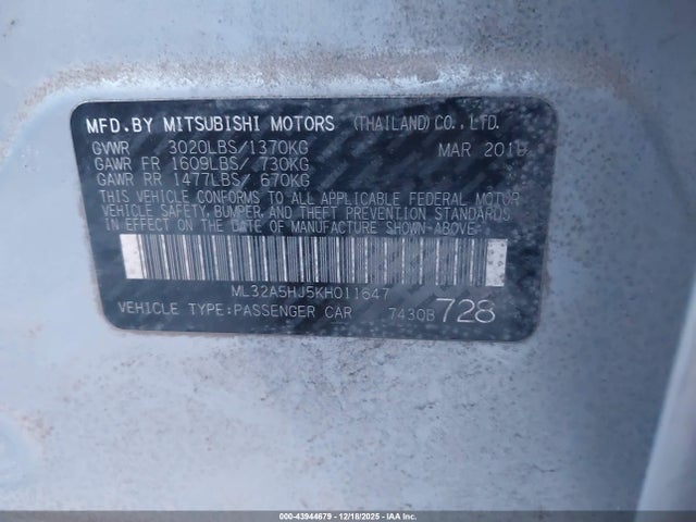 2019 MITSUBISHI MIRAGE ML32A5HJ5KH011647 Photo 8
