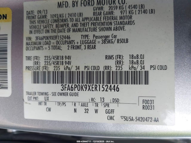 3FA6P0K9XER152446 Ford Fusion Titanium
