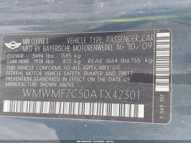 2010 MINI COOPER S WMWMF7C50ATX42301 Photo 8
