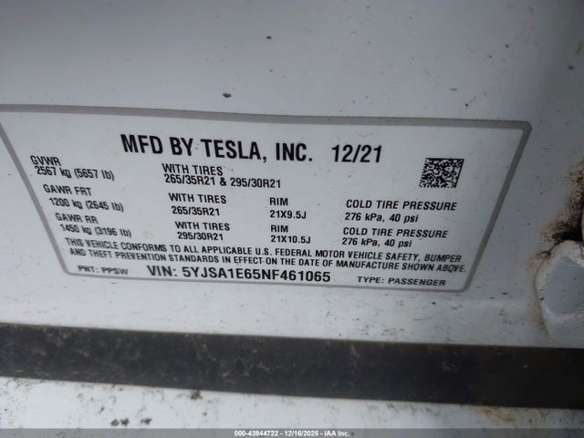 2022 TESLA MODEL S 5YJSA1E65NF461065 Photo 8