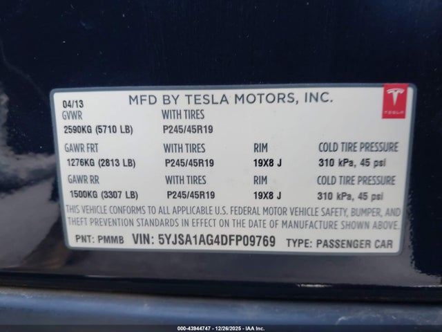 2013 TESLA MODEL S 5YJSA1AG4DFP09769 Photo 8