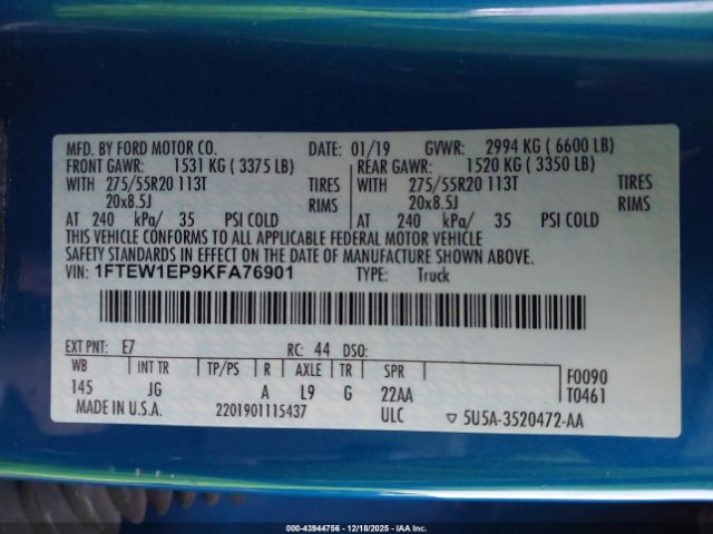 2019 FORD F-150 1FTEW1EP9KFA76901 Photo 8