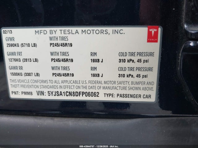 2013 TESLA MODEL S 5YJSA1CN8DFP06062 Photo 8