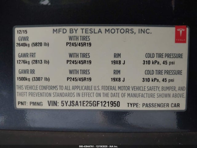2016 TESLA MODEL S 5YJSA1E25GF121950 Photo 8