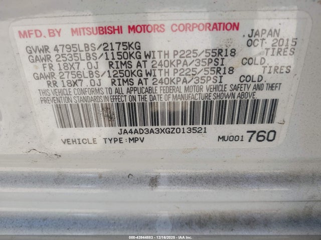 Mitsubishi Outlander Sel 2016 JA4AD3A3XGZ013521 Image 9