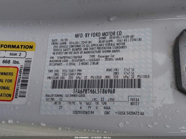 2020 FORD MUSTANG 1FA6P8TH6L5186968 Photo 8