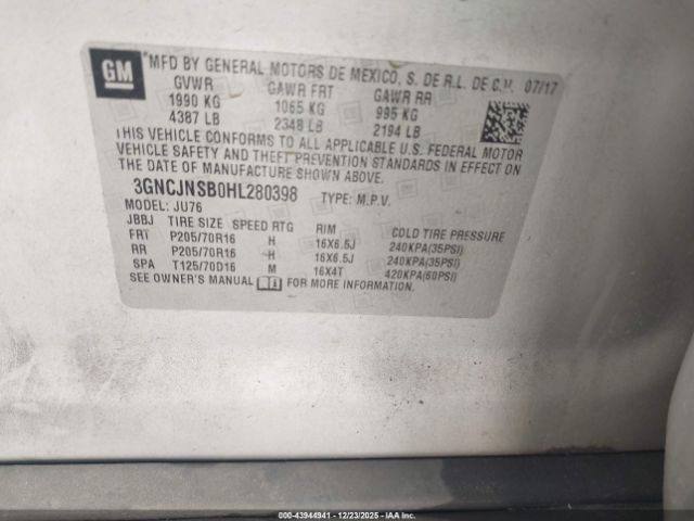 2017 CHEVROLET TRAX 3GNCJNSB0HL280398 Photo 8