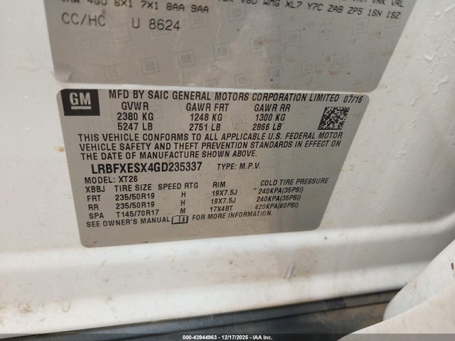 Продаж на аукціоні авто 2016 Buick Envision Premium I, vin: LRBFXESX4GD235337, номер лоту: 43944963