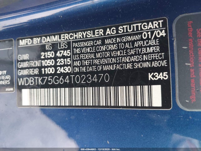 2004 MERCEDES-BENZ CLK 500 WDBTK75G64T023470 Photo 8
