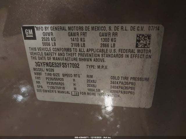 2015 CADILLAC SRX 3GYFNGE32FS517092 Photo 8