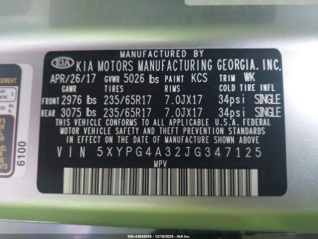 2018 KIA SORENTO 5XYPG4A32JG347125 Photo 8