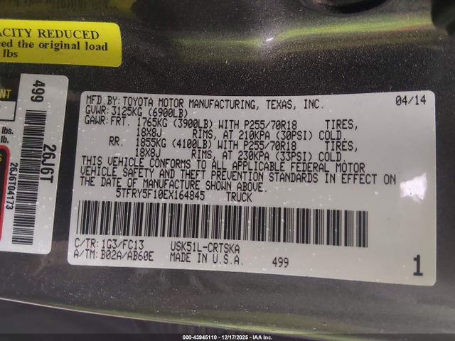Aukcja sprzedaży 2014 Toyota Tundra Sr5 5.7l V8, vin: 5TFRY5F10EX164845, numer aukcji: 43945110