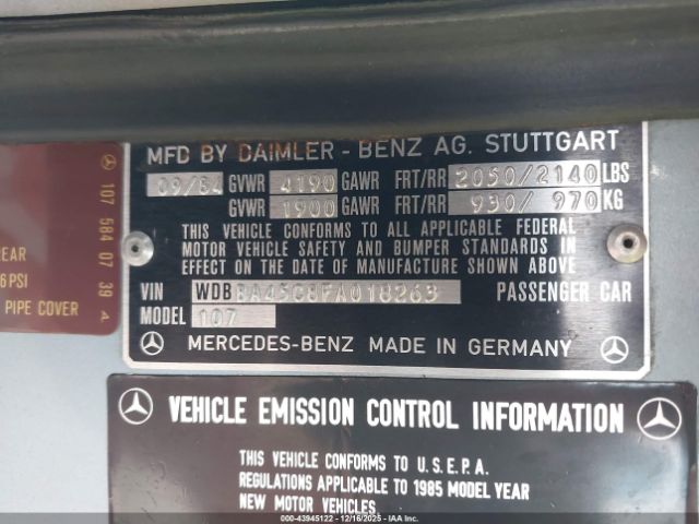 1985 MERCEDES-BENZ 380 WDBBA45C8FA018263 Photo 8