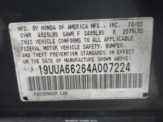 2004 ACURA TL 19UUA66264A007224 Photo 8