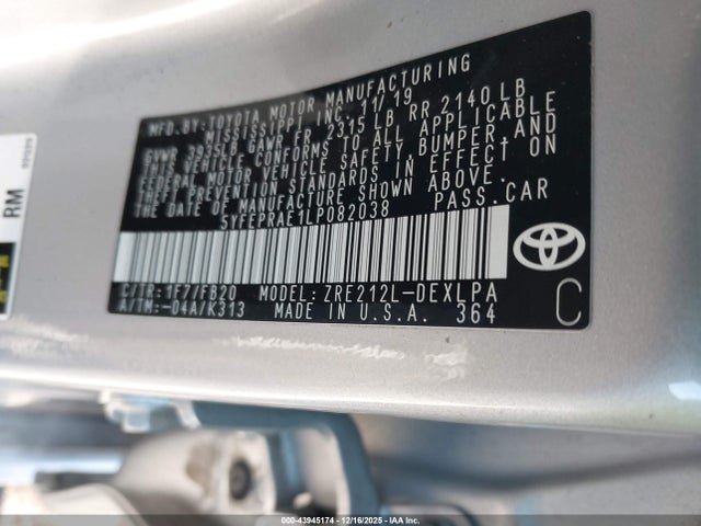 Toyota COROLLA LE 2020 5YFEPRAE1LP082038 Image 9