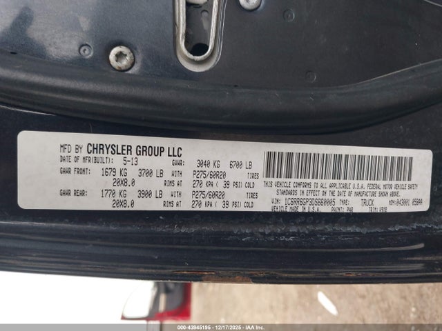 43945195 :رقم المزاد ، 1C6RR6GP3DS660005 vin ، 2013 Ram 1500 Slt مزاد بيع