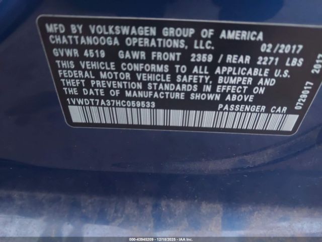 2017 VOLKSWAGEN PASSAT 1VWDT7A37HC059533 Photo 8