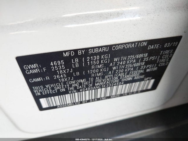 4S4BSANC1K3324504 Subaru Outback 2.5i Limited