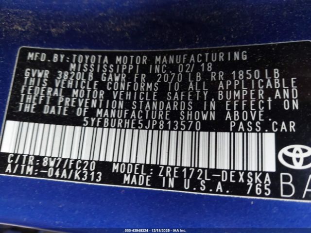 2018 TOYOTA COROLLA 5YFBURHE5JP813570 Photo 8