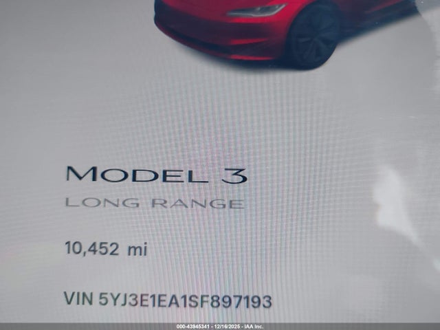 43945341 :رقم المزاد ، 5YJ3E1EA1SF897193 vin ، 2025 Tesla Model 3 Long Range Rear-wheel Drive/standard Rear-wheel Drive مزاد بيع