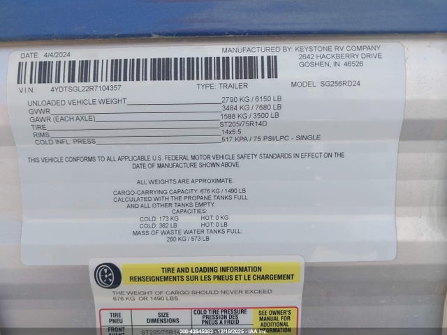 Keystone Rv 256 2024 4YDTSGL22R7104357 Image 9