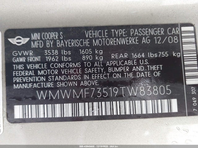 2009 MINI COOPER S WMWMF73519TW83805 Photo 8
