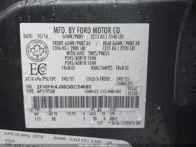 2016 FORD EDGE 2FMPK4J98GBC54685 Photo 8