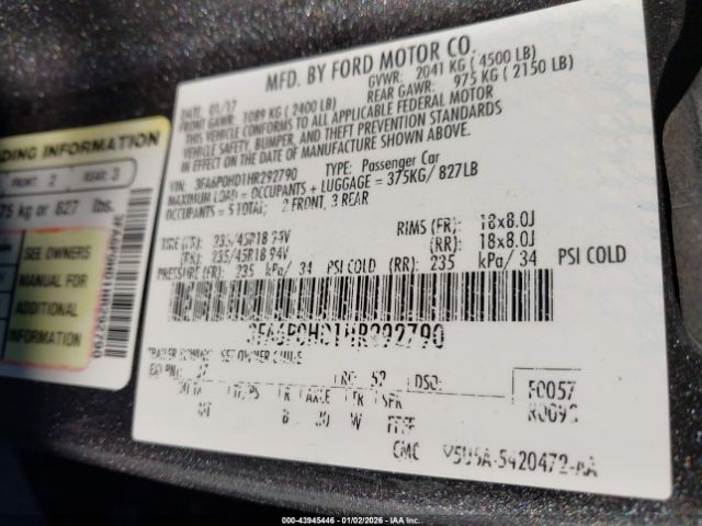 2017 FORD FUSION 3FA6P0HD1HR292790 Photo 8