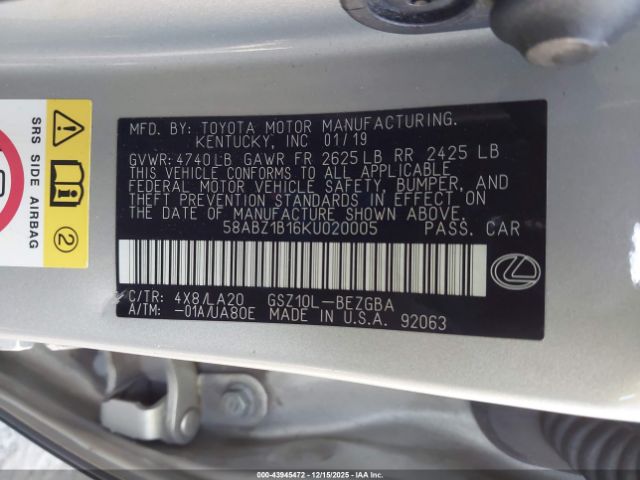 2019 LEXUS ES 350 58ABZ1B16KU020005 Photo 8