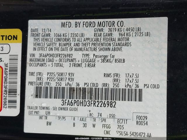 2015 FORD FUSION 3FA6P0HD3FR226982 Photo 8