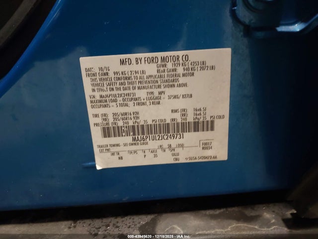 MAJ6P1UL2JC249731 Ford Ecosport Se