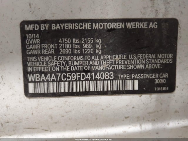 BMW 428 Gran Coupe Xdrive 2015 WBA4A7C59FD414083 Image 9