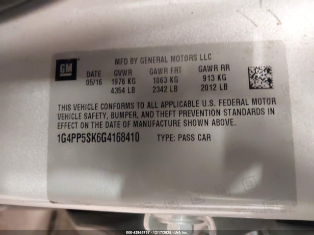 Aukcja sprzedaży 2016 Buick Verano, vin: 1G4PP5SK6G4168410, numer aukcji: 43945757