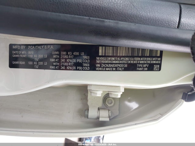 Aukcja sprzedaży 2019 Jeep Renegade Sport 4x4, vin: ZACNJBAB3KPK55136, numer aukcji: 43945766