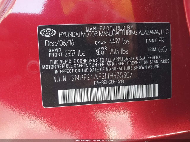Hyundai SONATA SE 2017 5NPE24AF2HH535307 Image 9