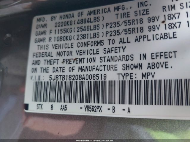 2008 ACURA RDX 5J8TB18208A006519 Photo 8