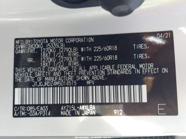 2021 LEXUS NX 300H JTJGJRDZ4M5014515 Photo 8