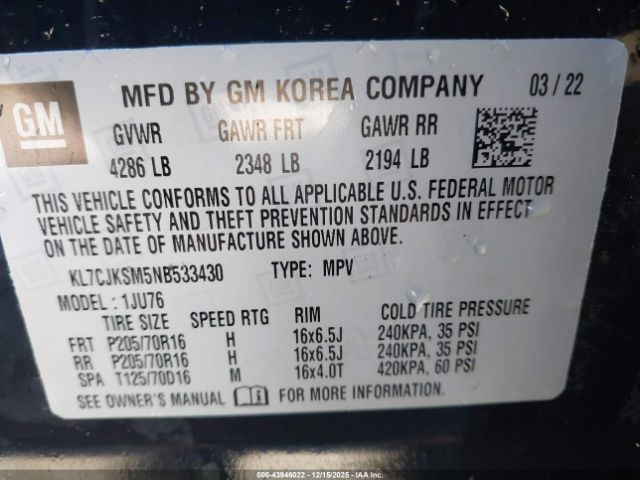 2022 CHEVROLET TRAX KL7CJKSM5NB533430 Photo 8