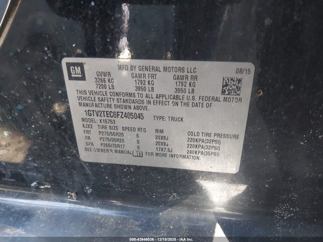 GMC SIERRA 1500 2015 1GTV2TEC6FZ405045 Image 9