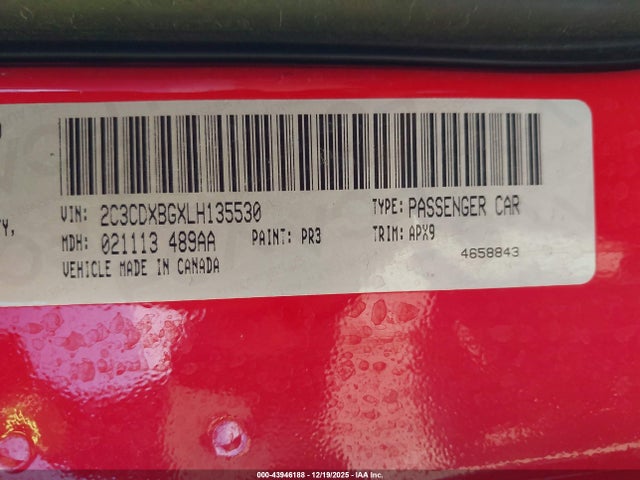 2C3CDXBGXLH135530 Dodge Charger Sxt Rwd